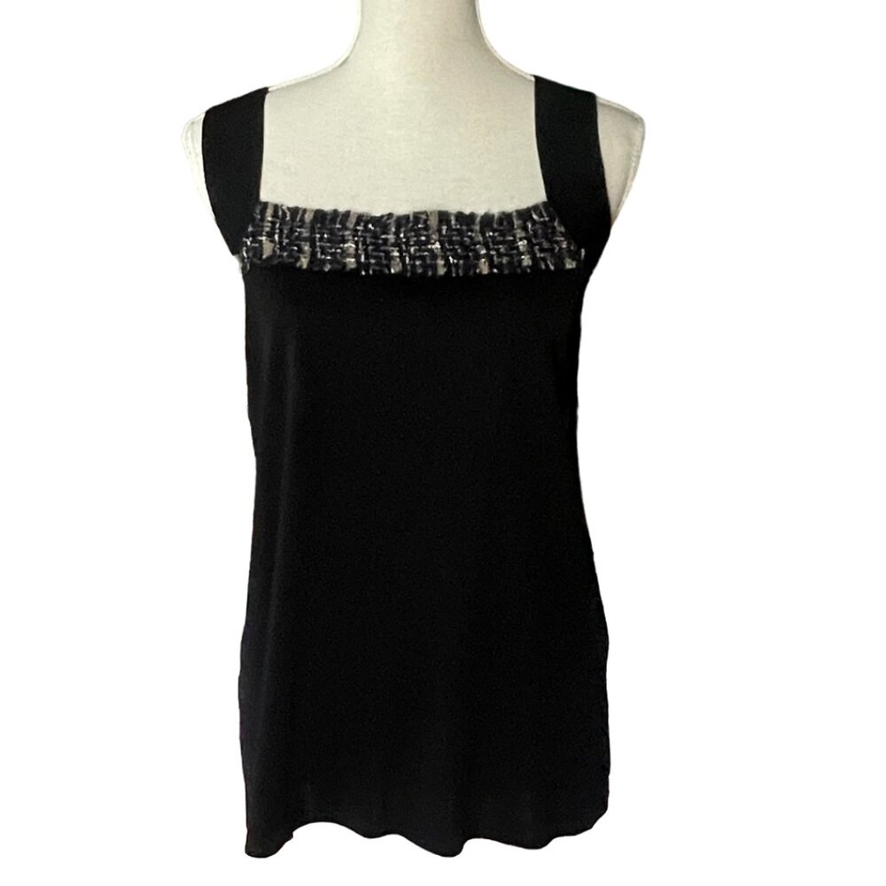 Exclusively Misook Woman Knit Tank Top Sleeveless Square Neck tweed 2X xxl black